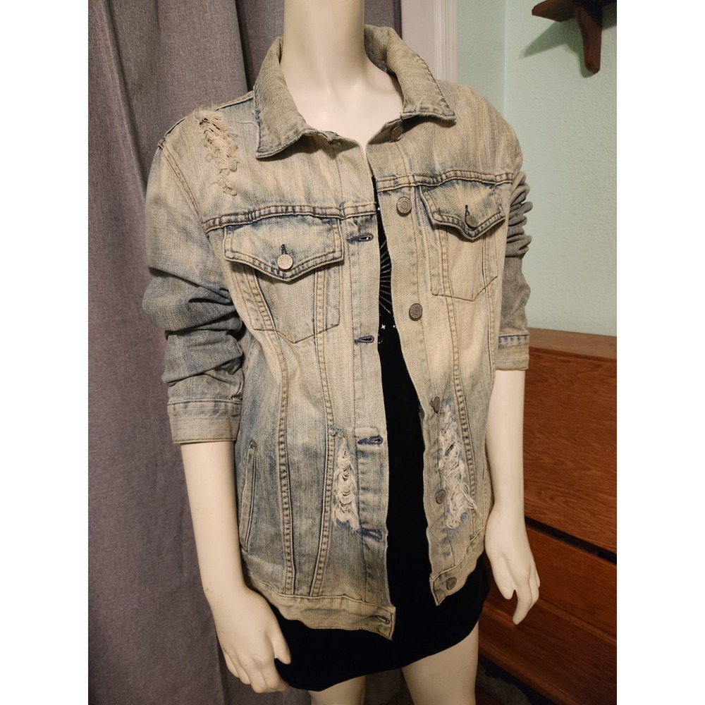 Rails Knox Faded Medium Vtg Wash Distressed Boyfriend Denim Jacket Sz M‎ Grunge